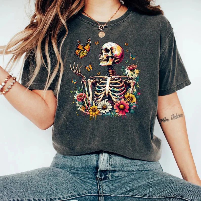 Gothic Skeleton Butterfly Comfort Tee Grunge Style Dark Aesthetic Shirt