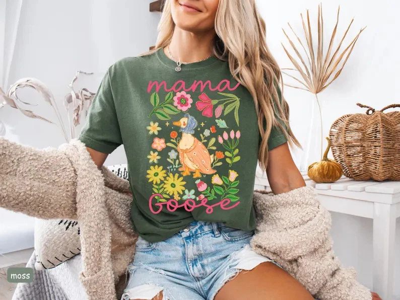 Floral Mama Goose Comfort Tee Cute Mom Shirt