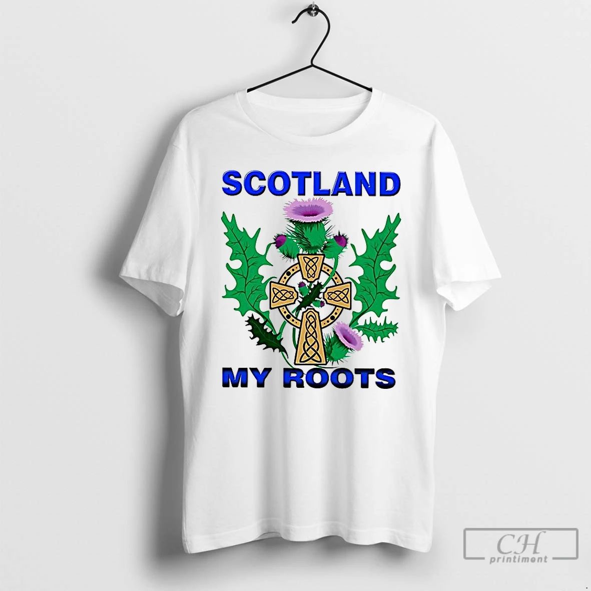 Premium Scotland My Roots Classic Celtic Cross Purple Thistle T Shirts