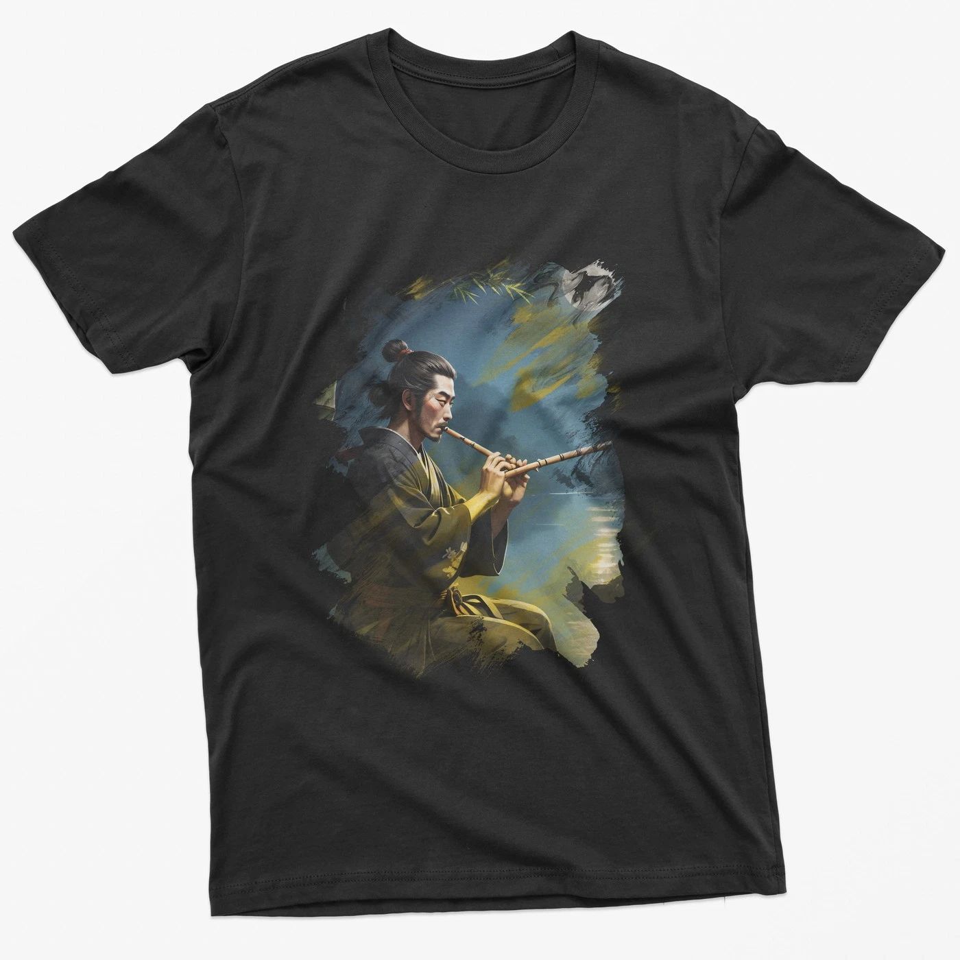 Vintage Samurai Flute Graphic Tee - Retro Aesthetic