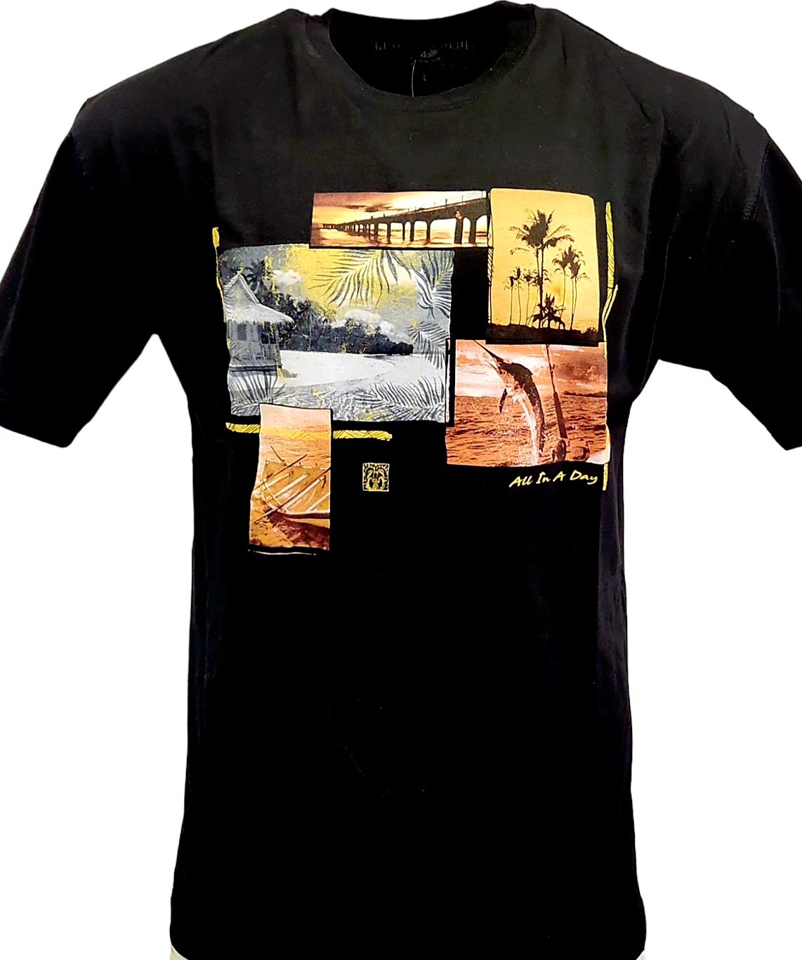 Men's T-shirt -Newport Blue-ALL IN A DAY -BLACK-100% COTTON-NWT-REG 22.00