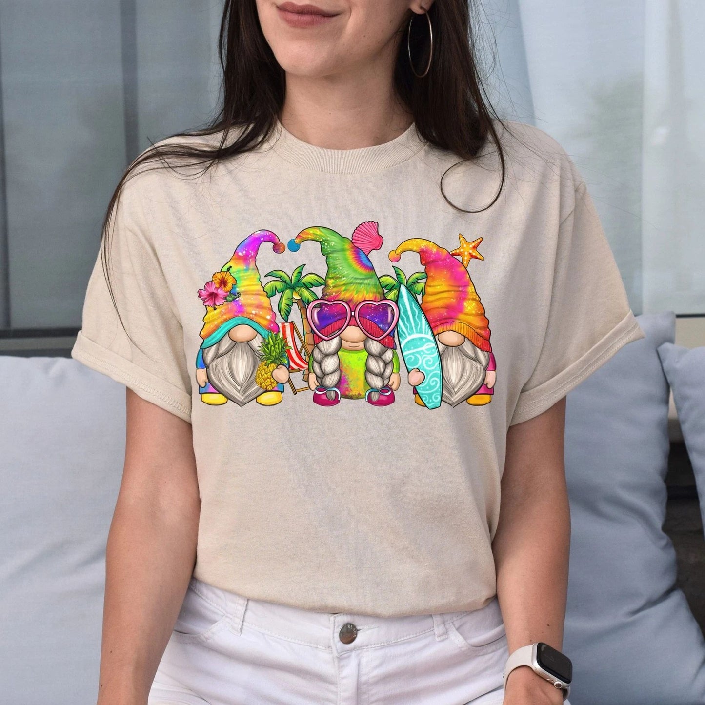 Summer Gnomes Unisex shirt summer surfing lover tee White Sand