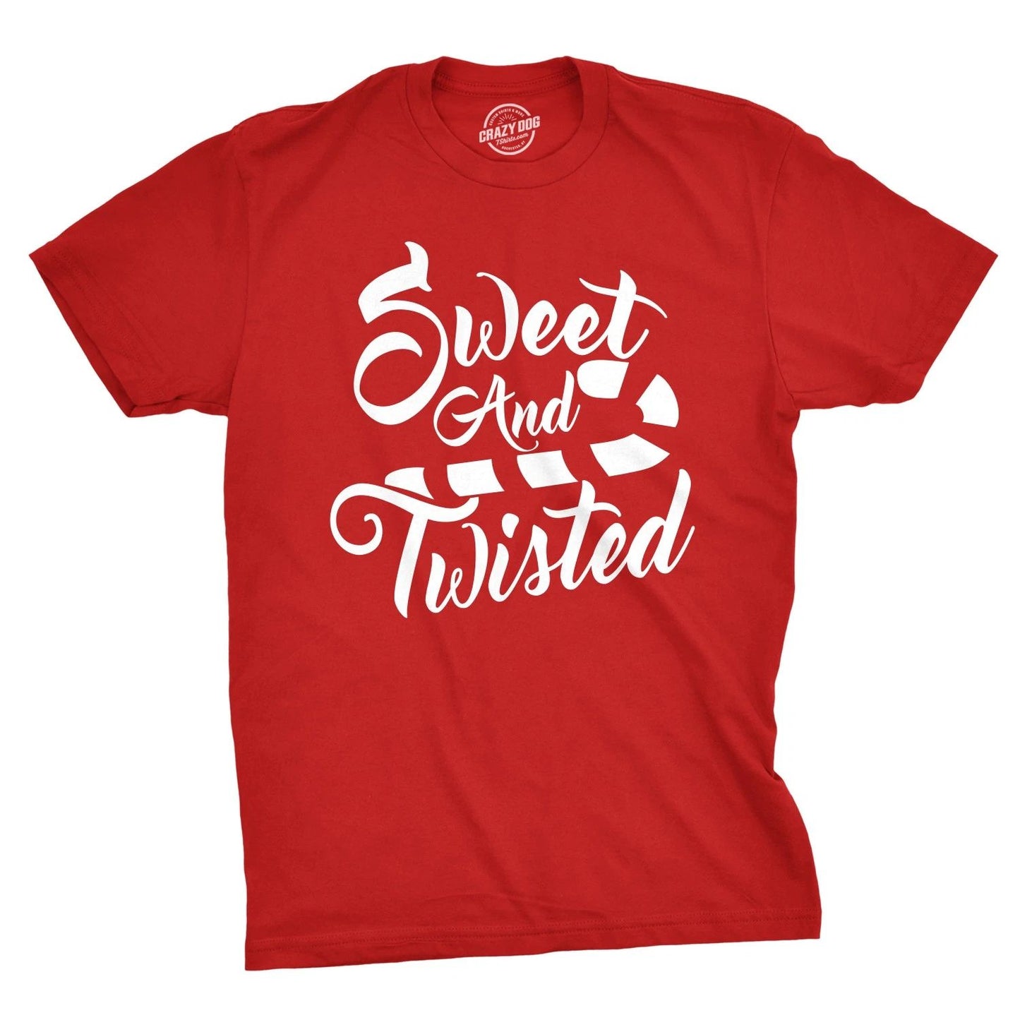 Mens Sweet and Twisted T Shirt Cute Funny Candycane Christmas Tee for Guys
