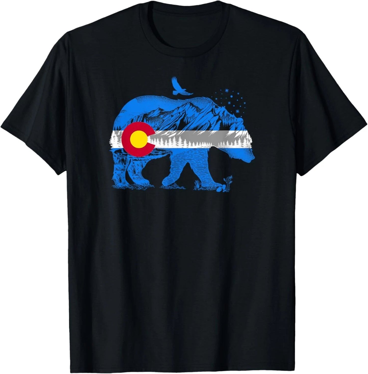 Colorado Flag Design Mountains and Bear Landscape Graphic T-Shirt