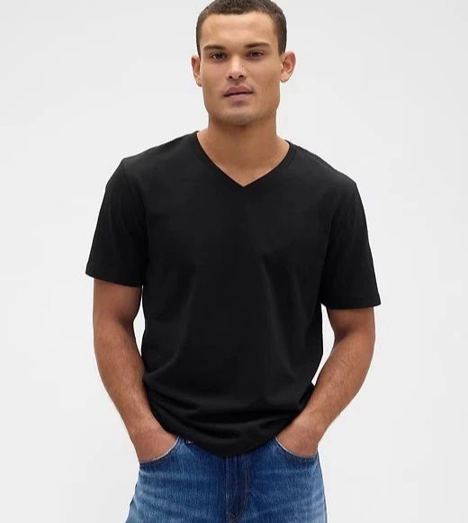 Gap Everyday Soft Shirt Mens Large Tapestry Black V-Neck Cotton Jersey Tee NEW