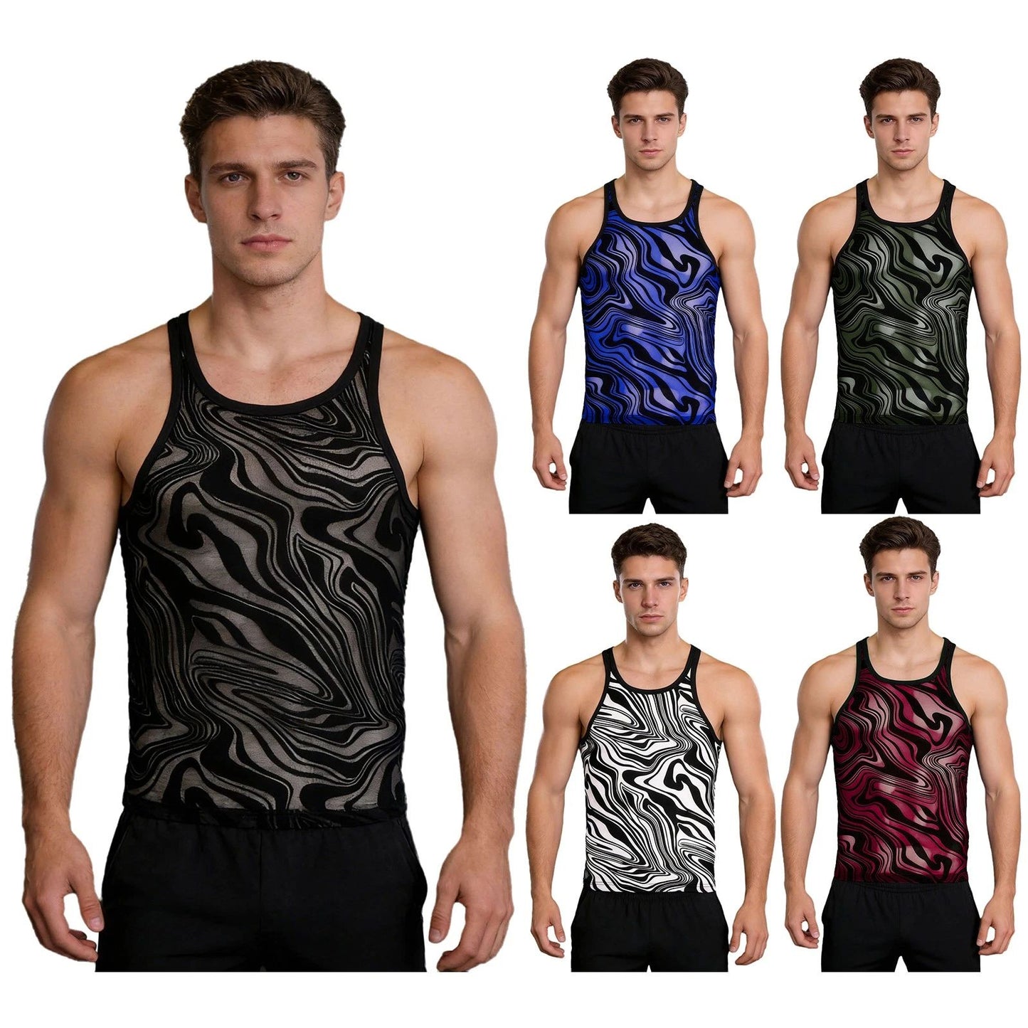 Men's Tank Top Daily Wear Shirts Vacation T-Shirt Gym Undershirts Fitness Mesh
