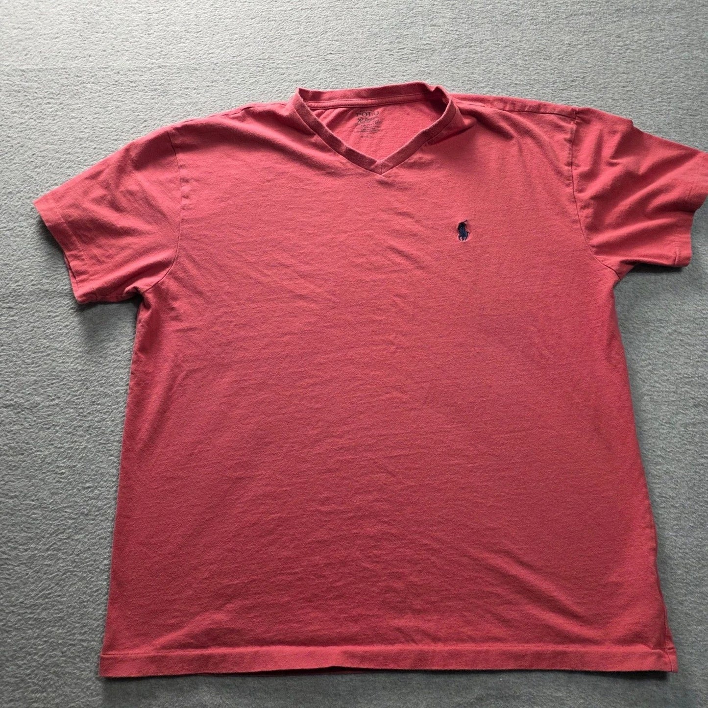 Polo Ralph Lauren Mens V-Neck T-Shirt Red Coral Short Sleeve Pony Logo XL