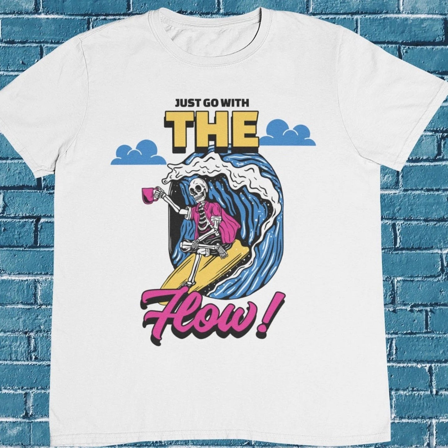 Surfing Skeleton T shirt / Just Go With The Flow / Skeleton T shirt / Summer