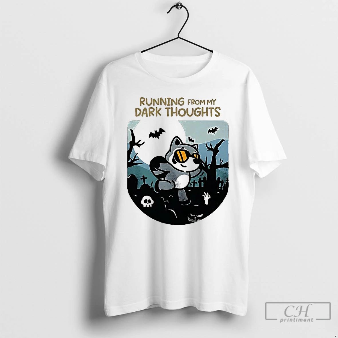 Premium Raccoon Cemetery Running From My Dark Thoughts T Shirts