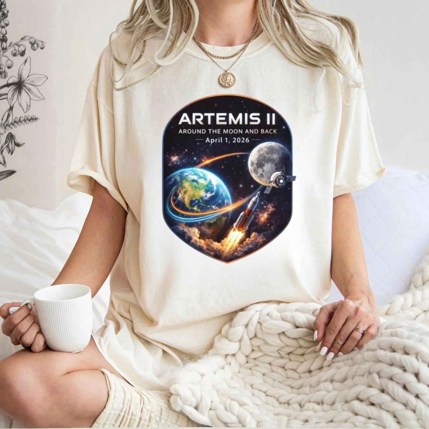 Vintage Artemis II Moon 2026 Space Mission T-Shirt Astronomy Rocket Graphic S5XL