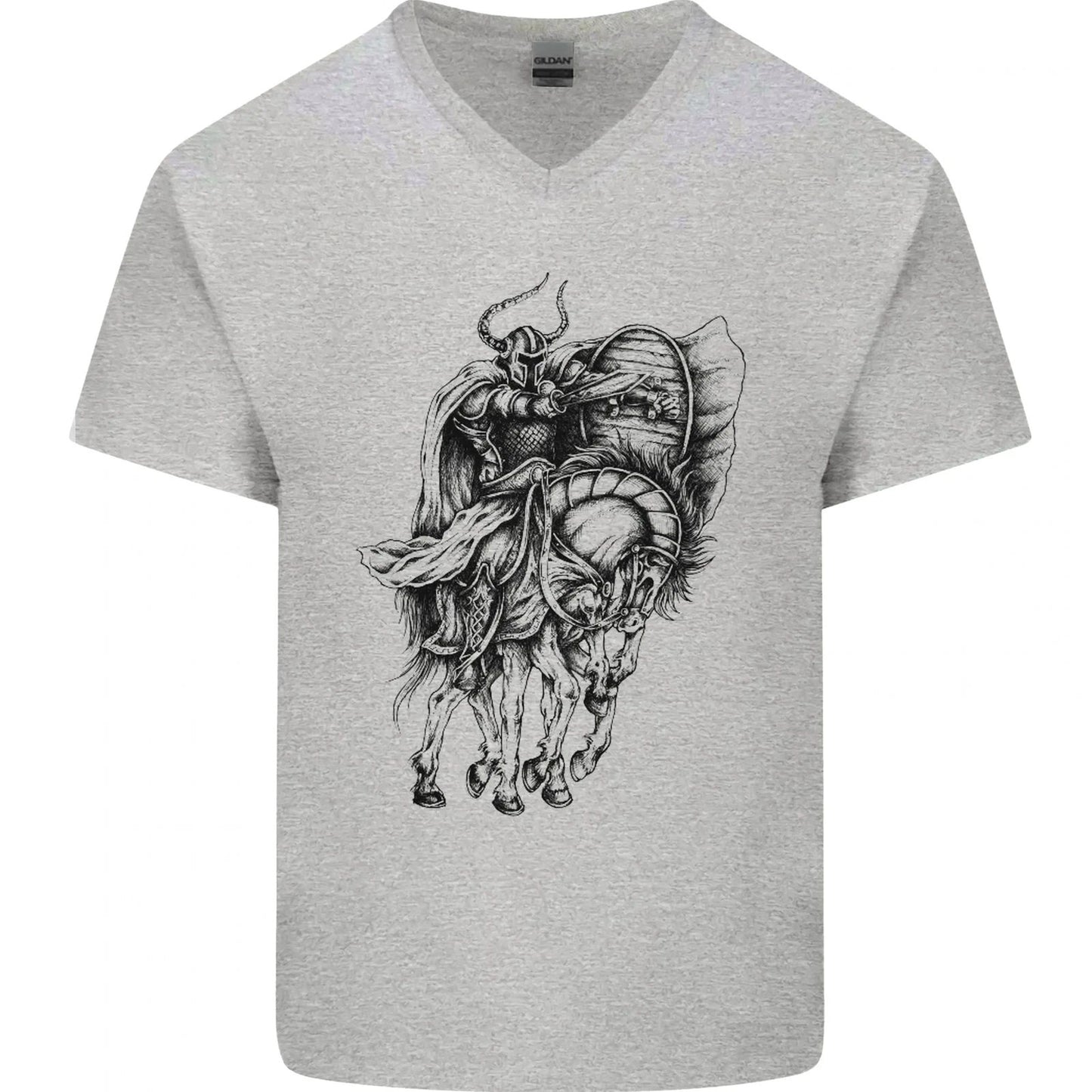 Odin the Viking on Horseback Valhalla Gods Mens V-Neck Cotton T-Shirt