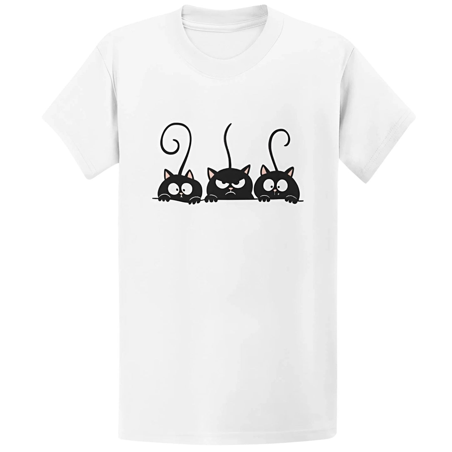 Gildan 5000 Three Peeking Black Cats T-Shirt - Funny Cat Lover Gift Tee