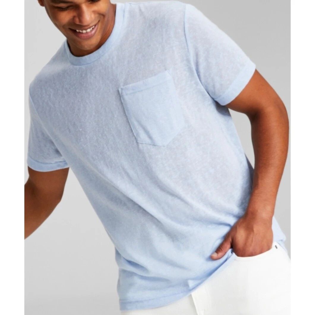 And Now This Men's Slub Pocket Short-Sleeve Shirt NWT Size M Blue
