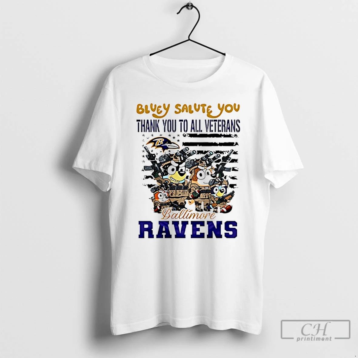Classic Baltimore Ravens Bluey Salute You Thank You To All Veterans T Shirts