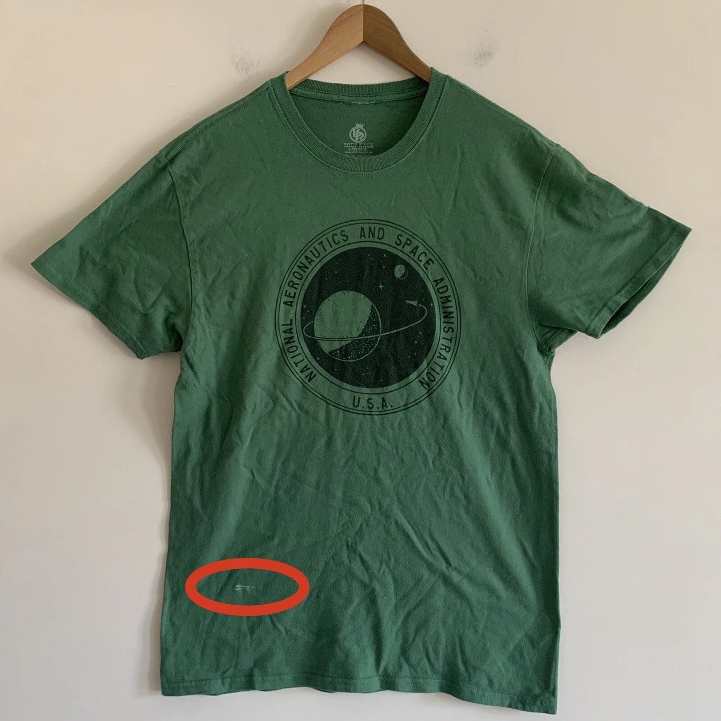 NASA Logo Green Tee Shirt Space Shuttle size Small (read)