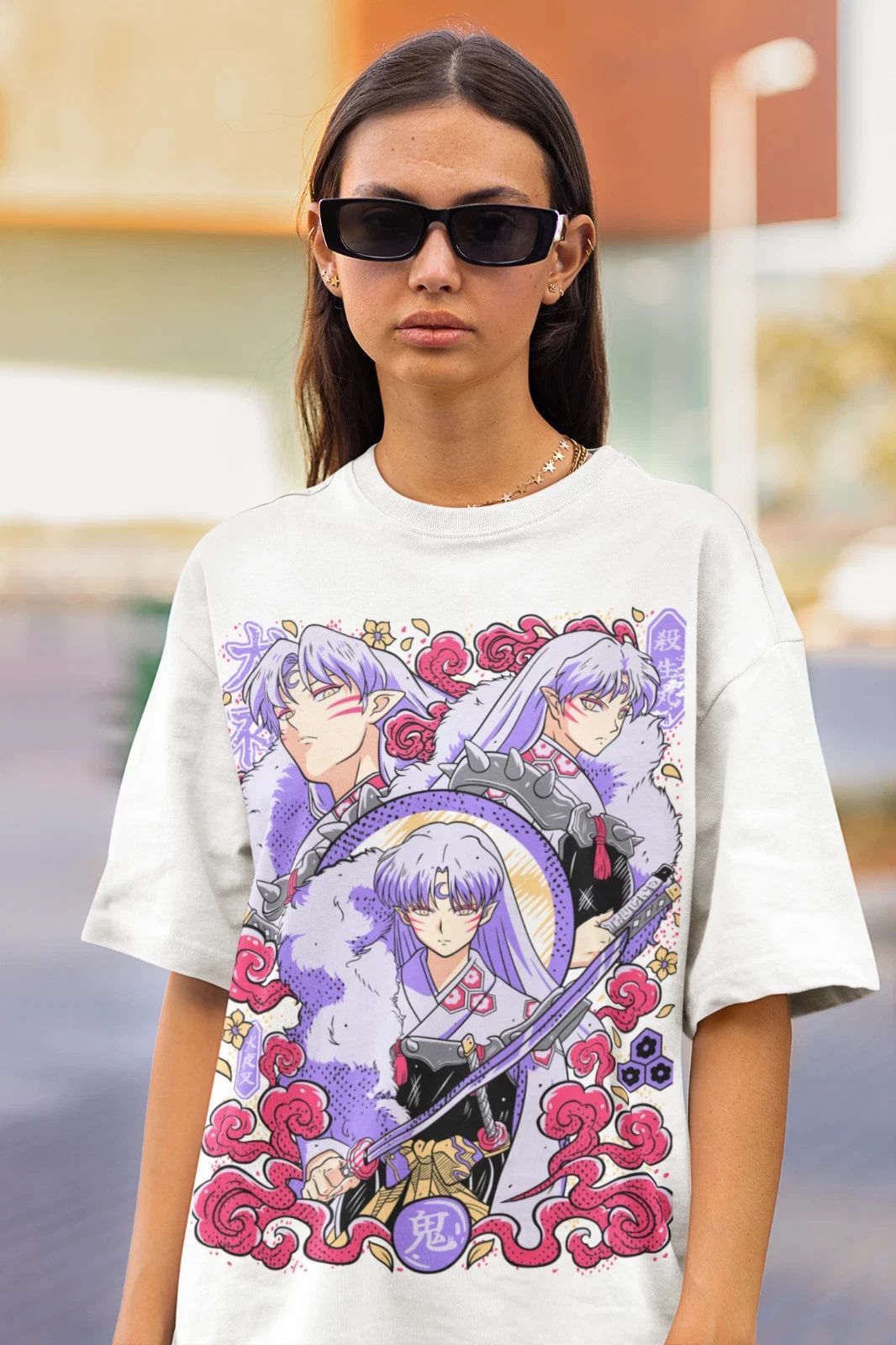 Inuyasha T-shirt Kagome Higurashi Sesshomaru Red Moon Inu Yasha Anime - White