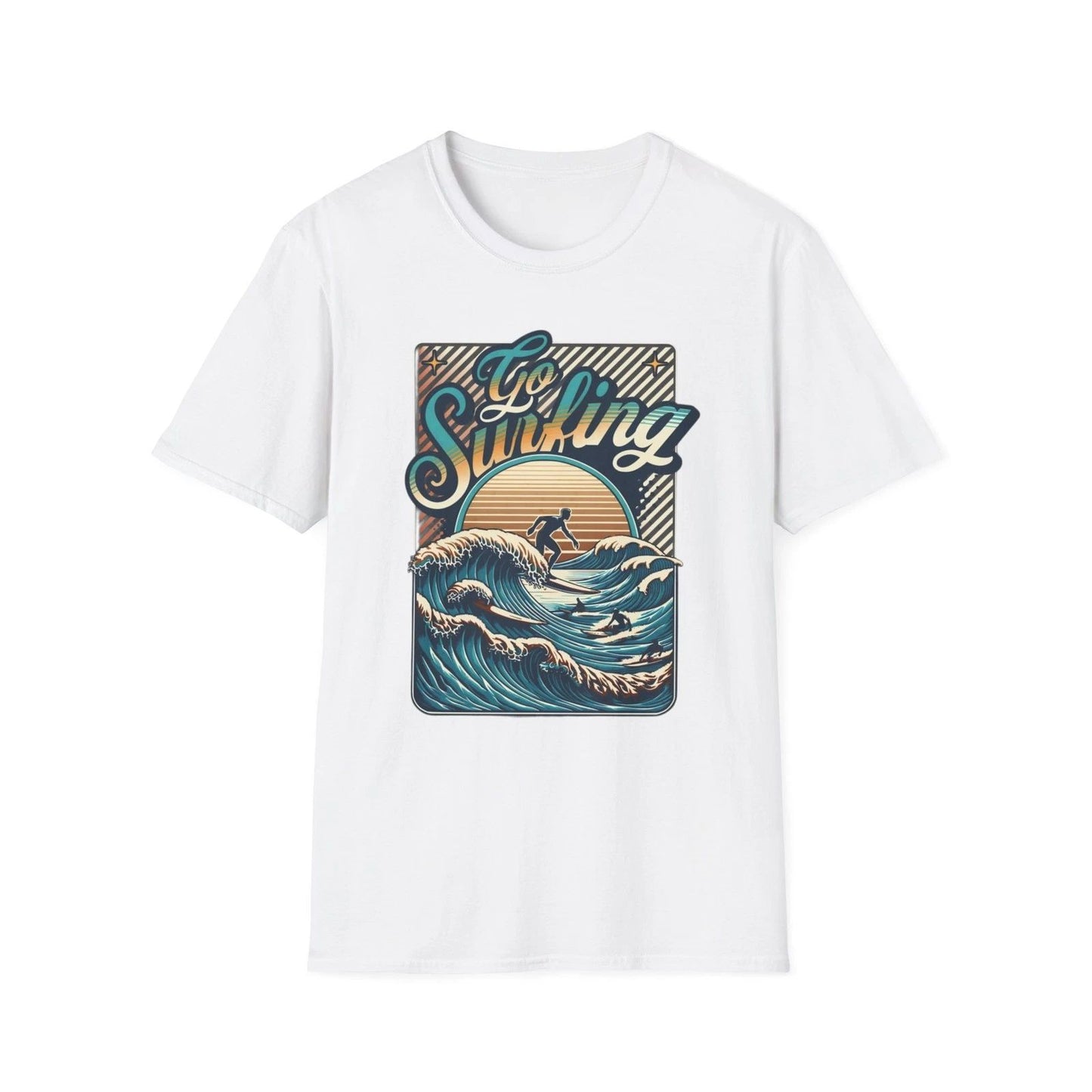 Surfing Retro Unisex Softstyle T-Shirt, Beachwear, Cool Summer Shirt Unisex Gift