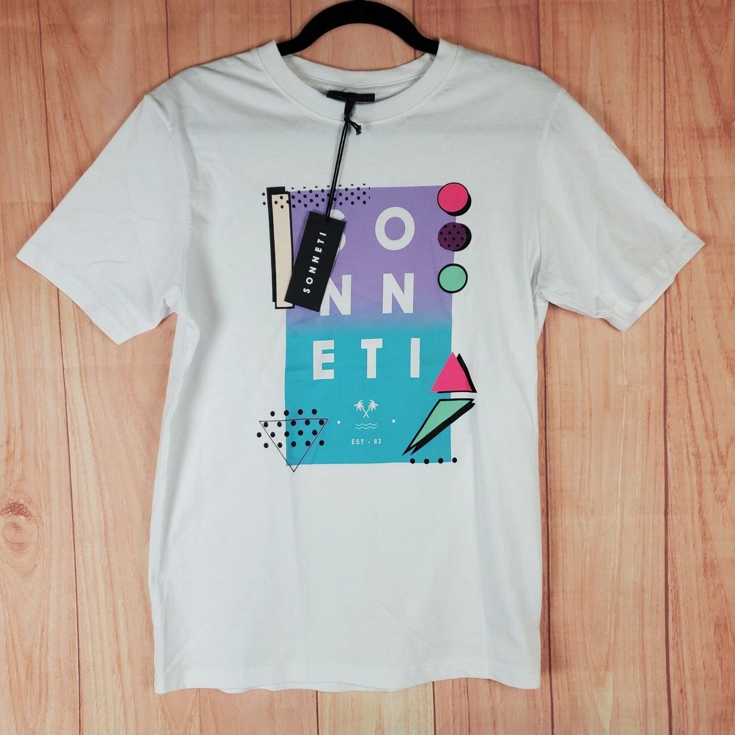 Sonneti London T Shirt Mens Small White Cotton Spellout Graphic Everyday Wear