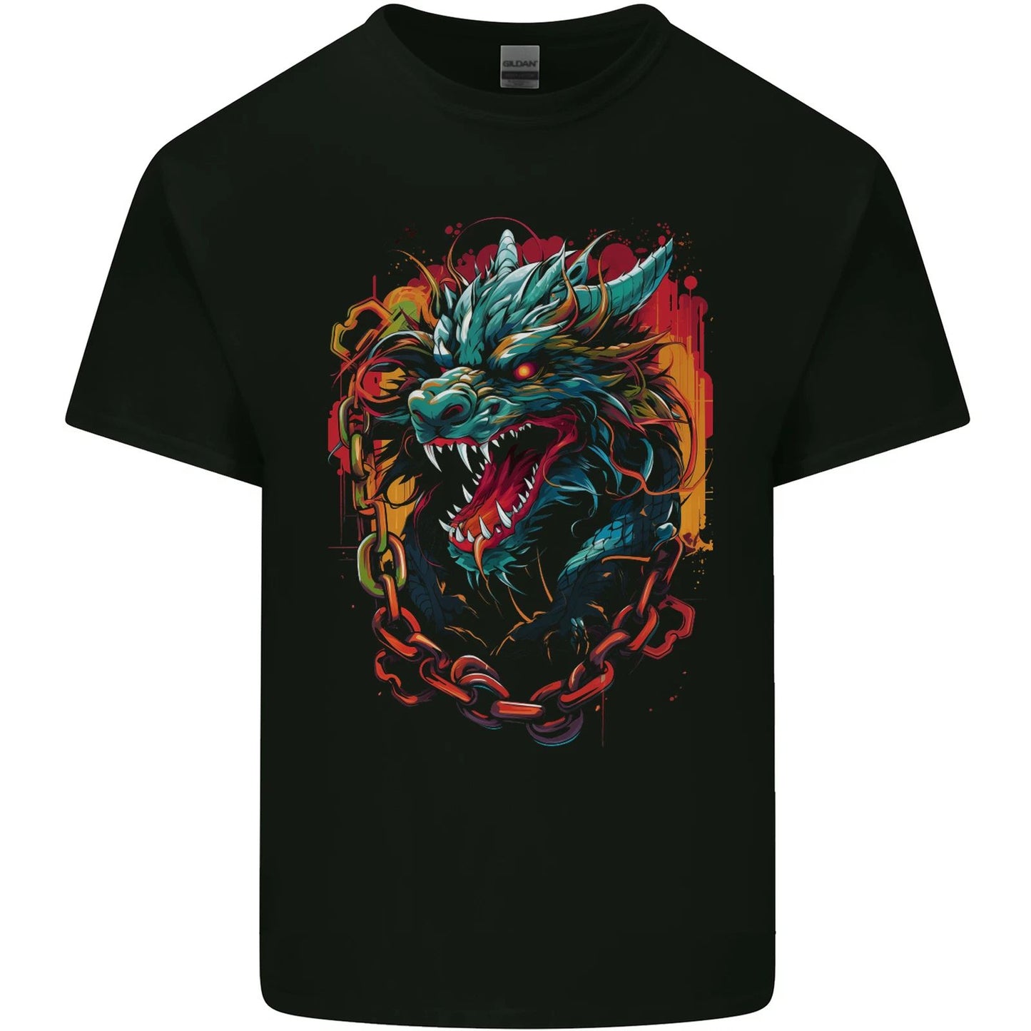 Dragon in Chains Fantasy Mens Cotton T-Shirt Tee Top