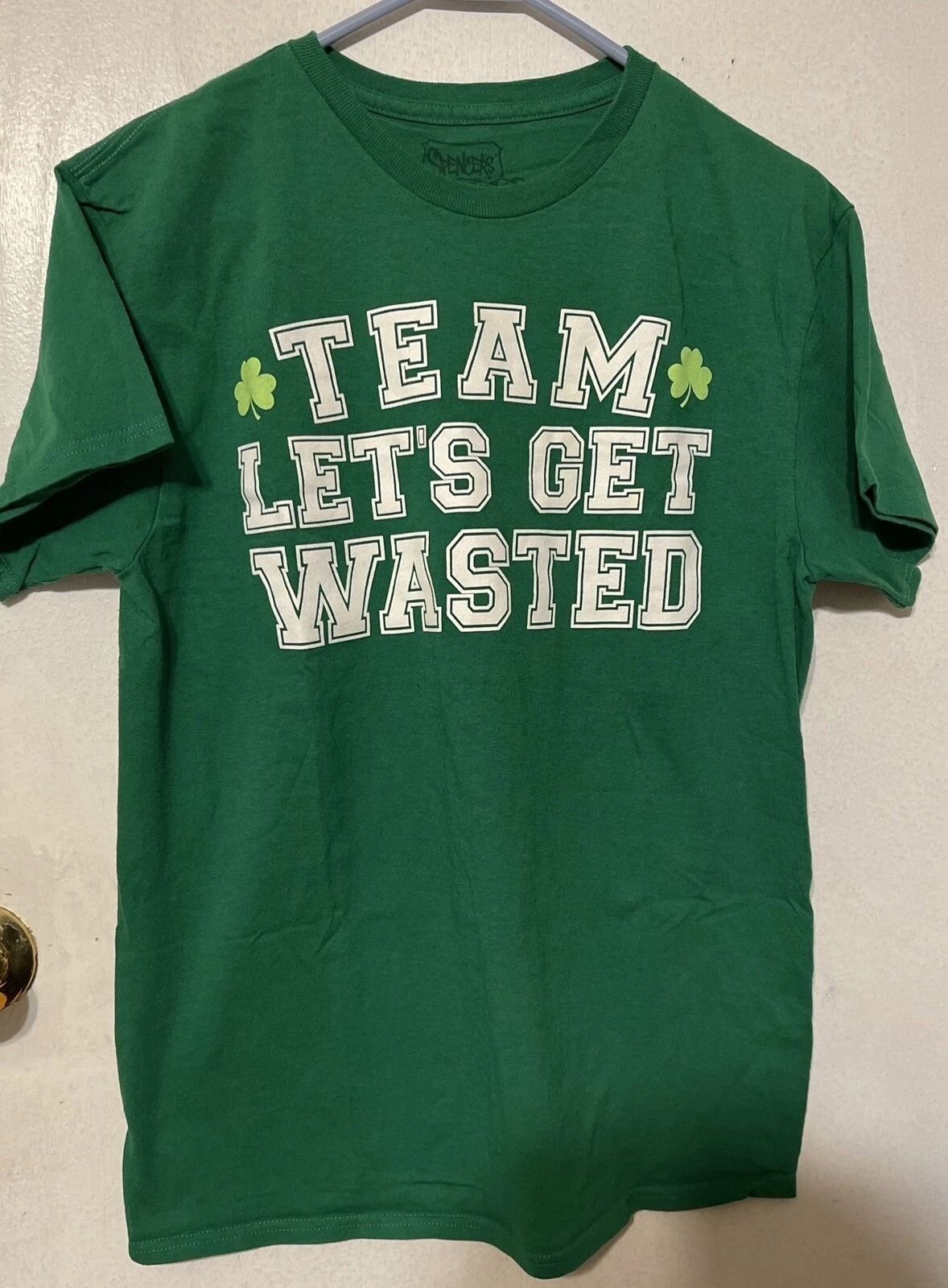 Spencers 1947 “Team Let's get wasted” T Shirt Medium green clovers 100% Cotton