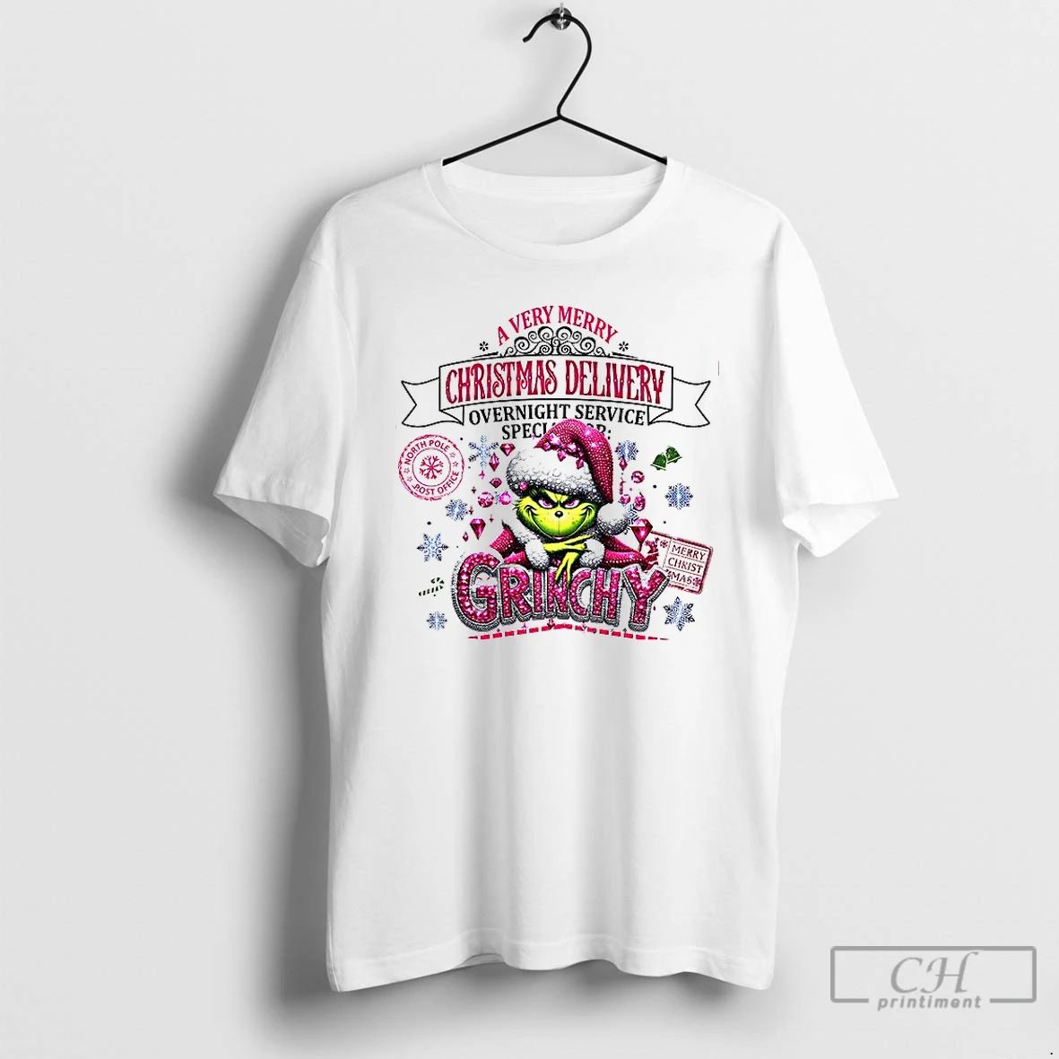 Premium Grinchy A Very Merry Christmas Delivery Overnight Service Xmas T Shirts
