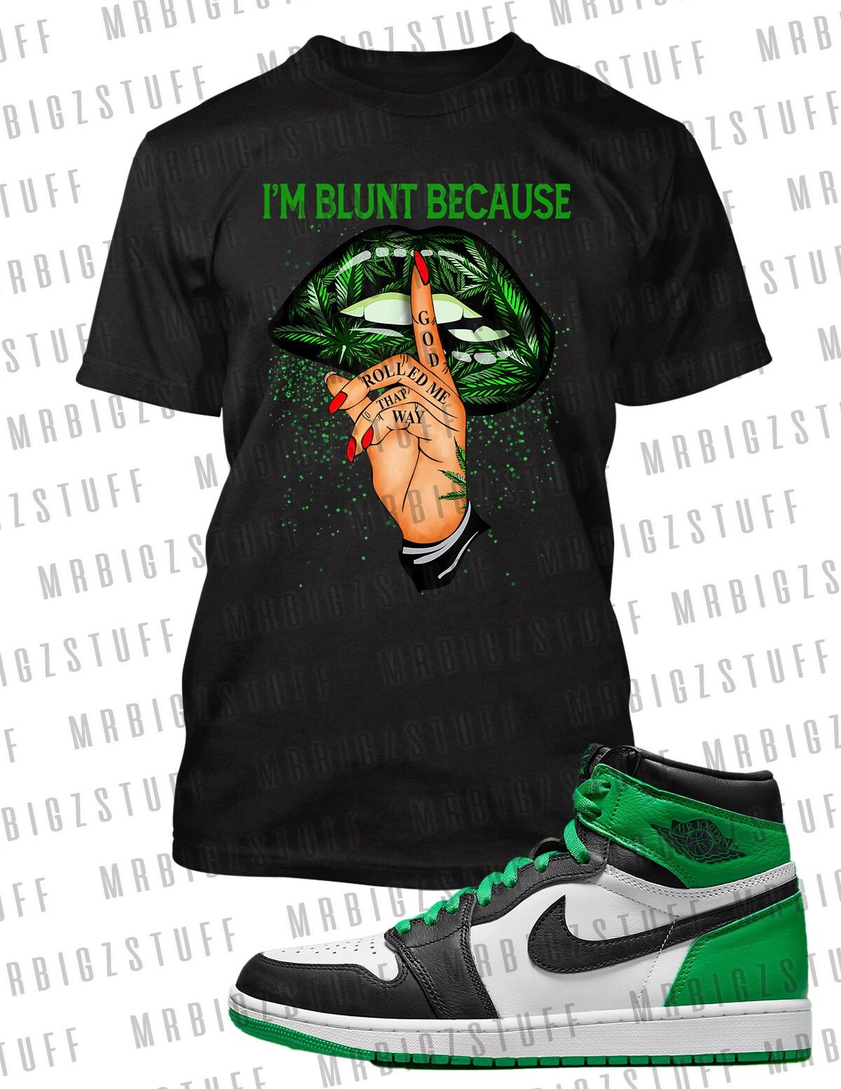 Marijuana I'm Blunt Lips Cannabis 420 Graphic Sneaker Tee Shirt J1 OG Big Tall S