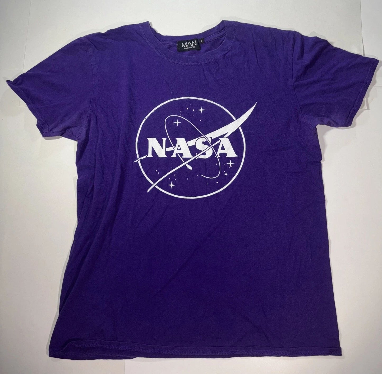 NASA Shirt Men's Small Purple Space Logo BoohooMan Short Sleeve Tee