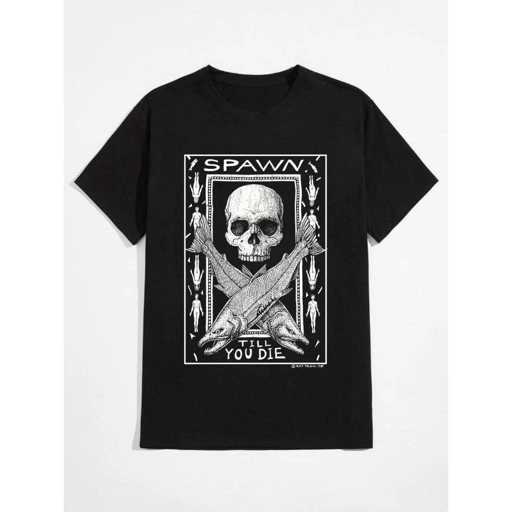**Vintage 80s “Spawn Till You Die” T-Shirt by Ray Troll – Rare Artwork Streetwea