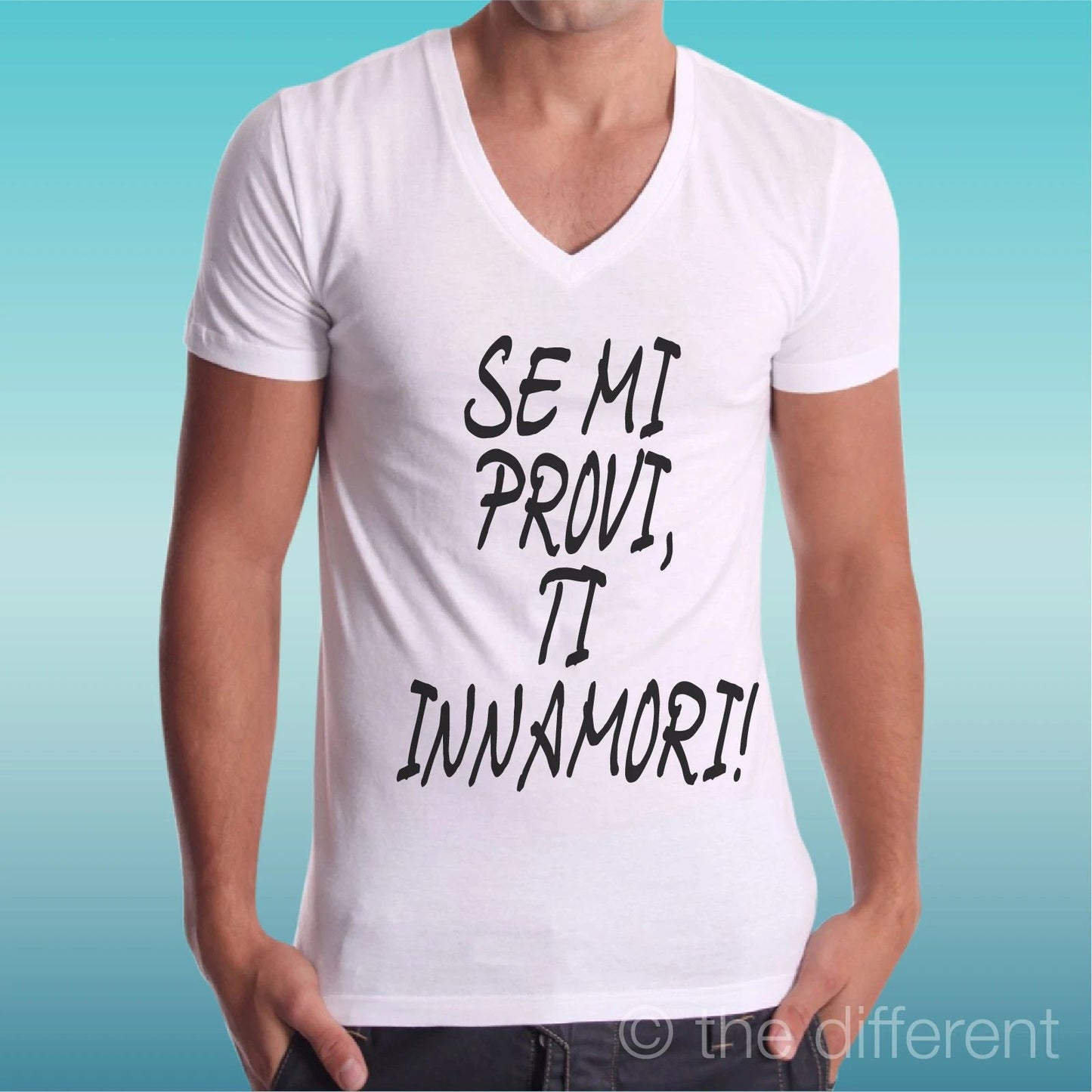 T-shirt Man V Neck " If Me Provi You Innamori " Gift Idea Road To Happiness