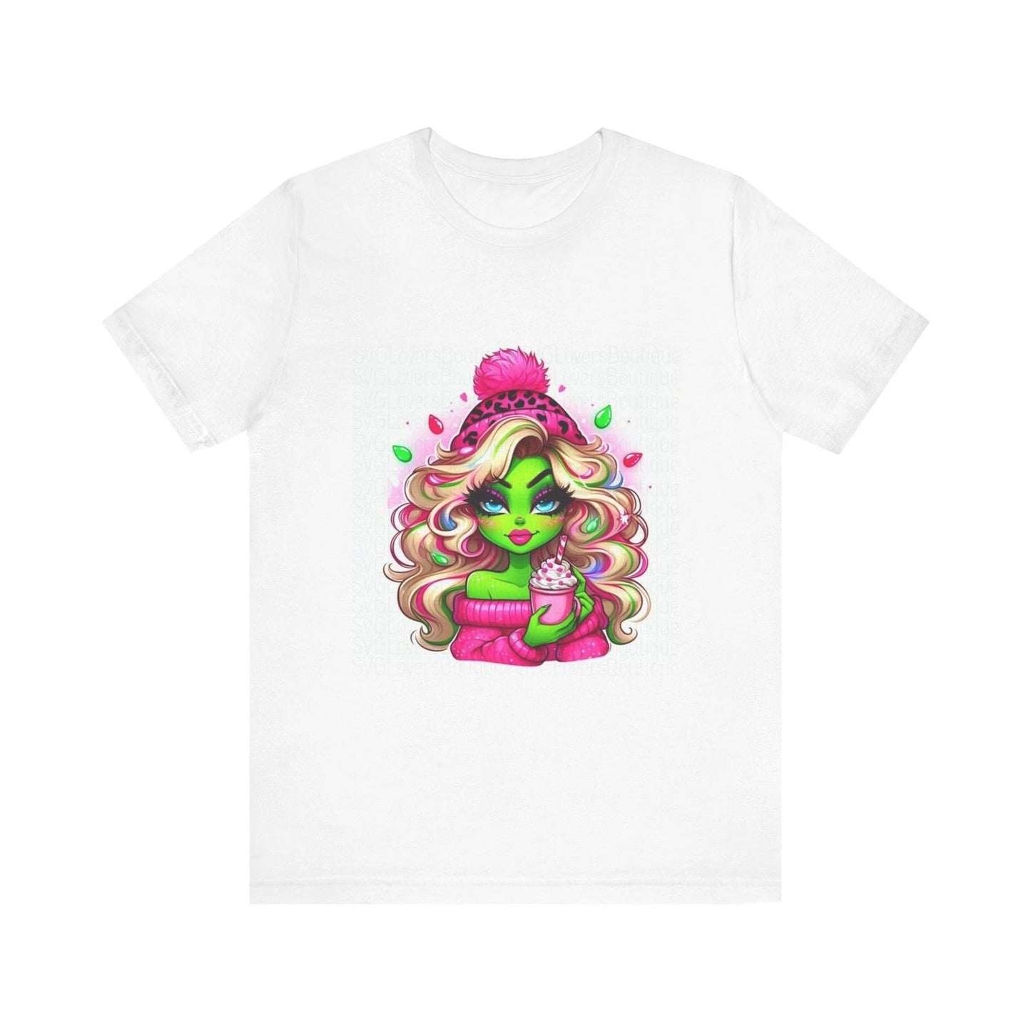 Green Alien Girl with Hot Cocoa T-Shirt | Cute Sci-Fi Character Tee
