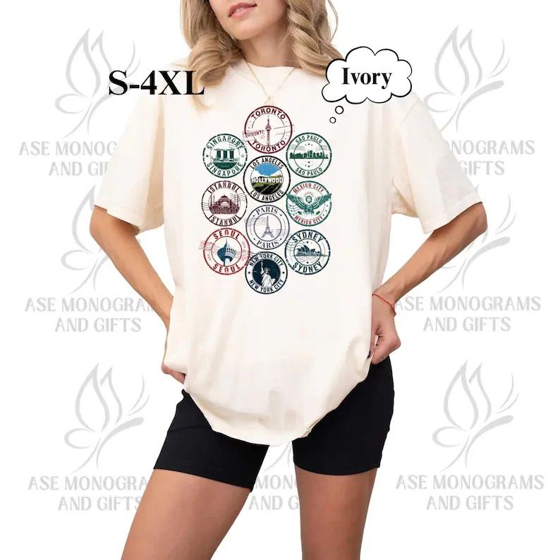 Travel Stamp Comfort Tee Travel Lover Vacation Shirt Gift Soft Cotton Tee