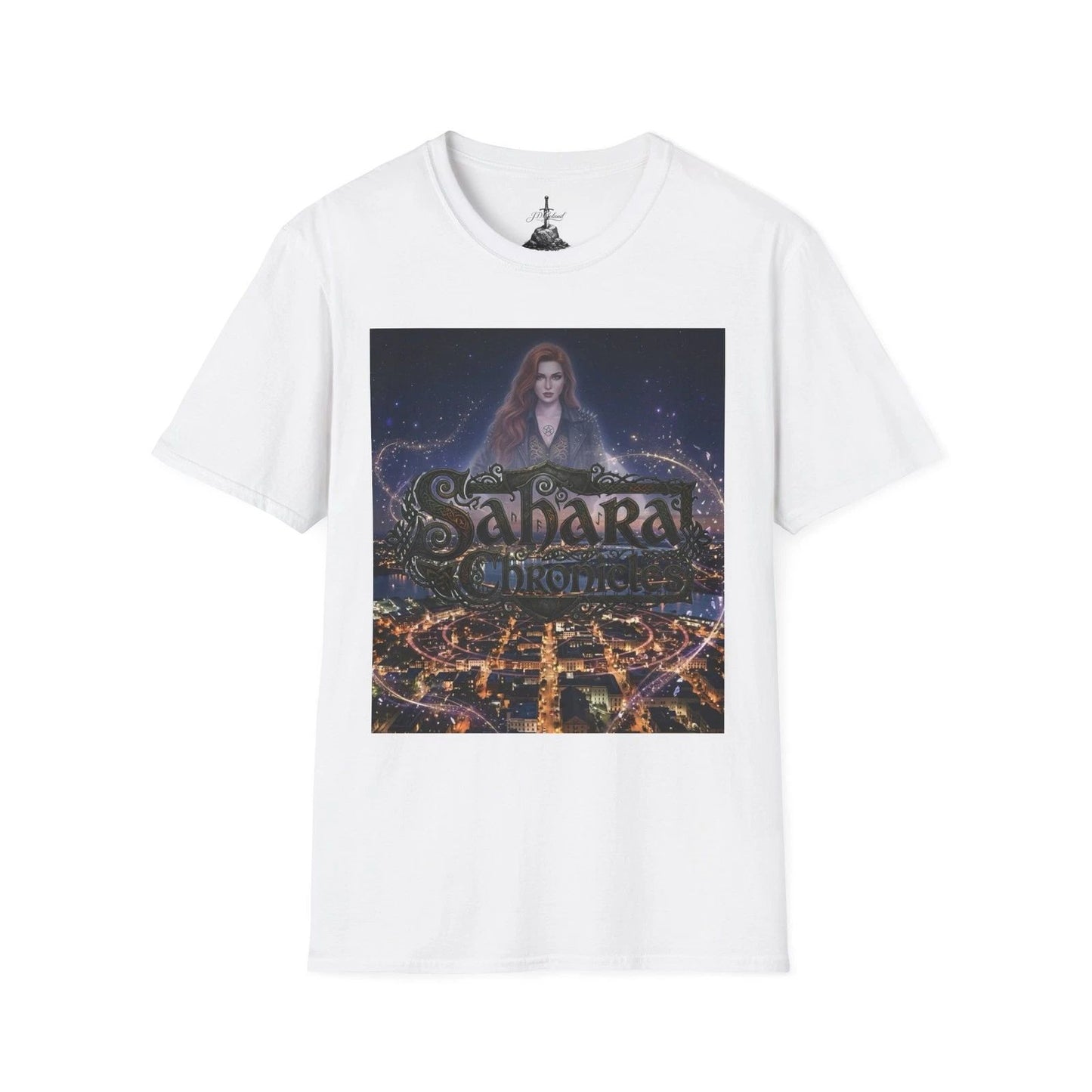 Sahara Chronicles Graphic T-Shirt | Night Cityscape, Fantasy Portrait