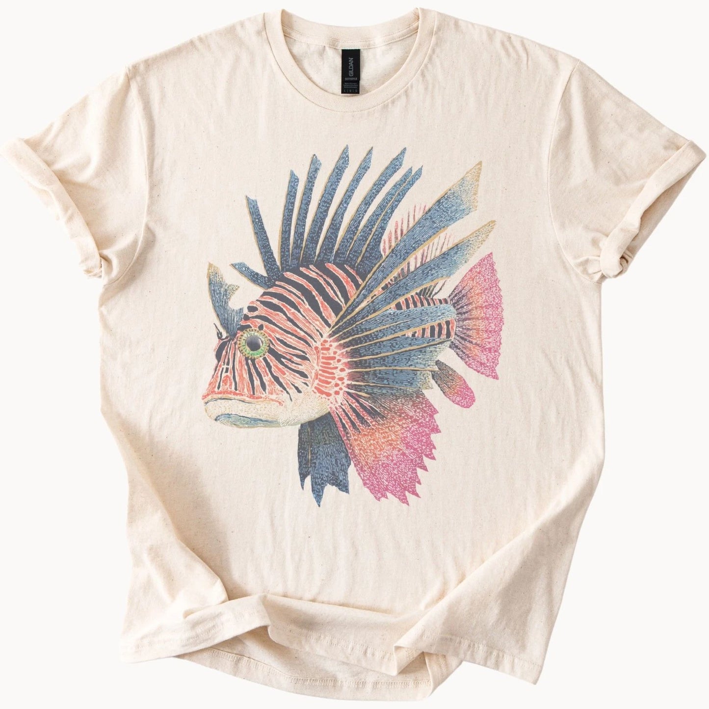Colorful Lionfish Graphic Tee Detailed Ocean Fish Art Natural