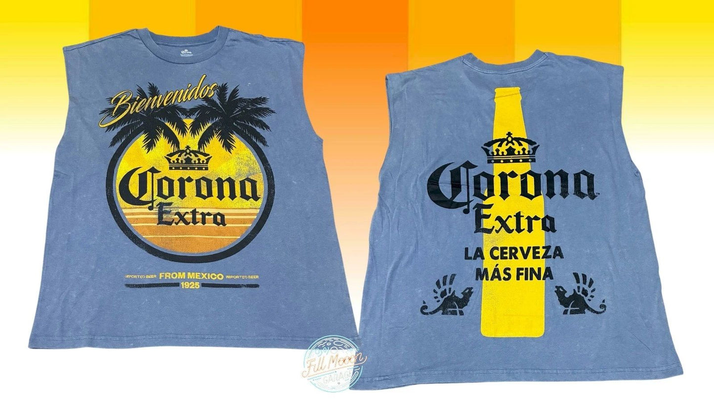 New Corona Extra Beer 2 Sided Palm Tree Beach Classic Logo Men's Muscle T-Shirt