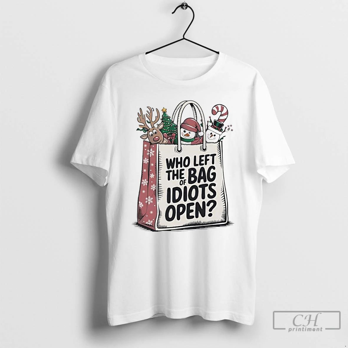 Classic Reindeer Snowman Who Left The Bag Idiots Open Christmas T Shirts