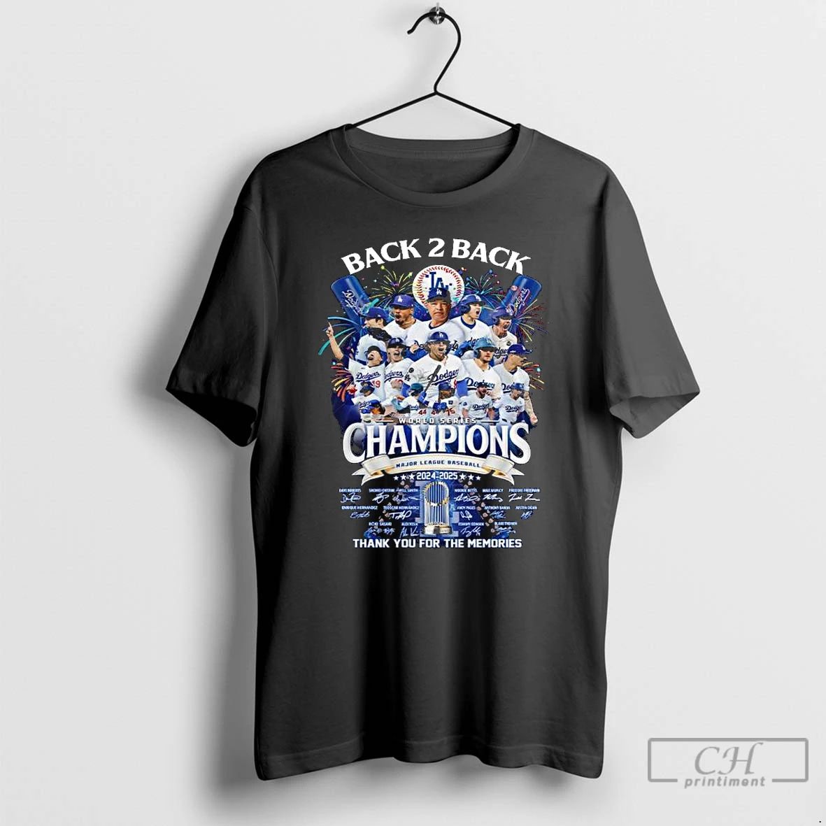 Classic Los Angeles Dodgers World Series 2024 2025 Back 2 Back Champions Signatures Long Sleve