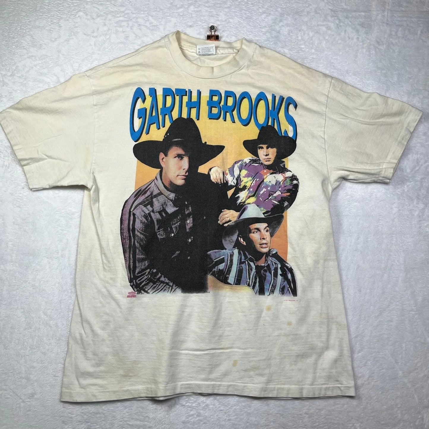Hanes Beefy T Shirt Men Large Beige Cotton Pre Shrunk Troyal Garth Brooks Singer