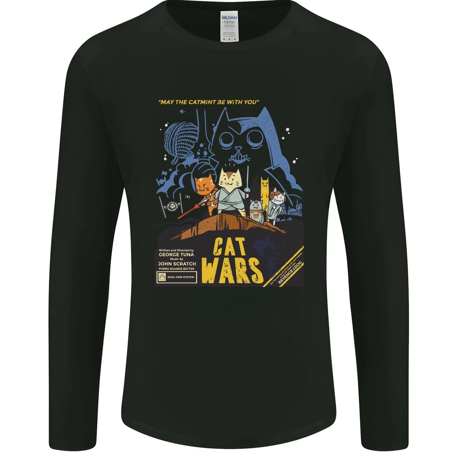 Cat Wars Funny Sci-Fi Mens Long Sleeve T-Shirt