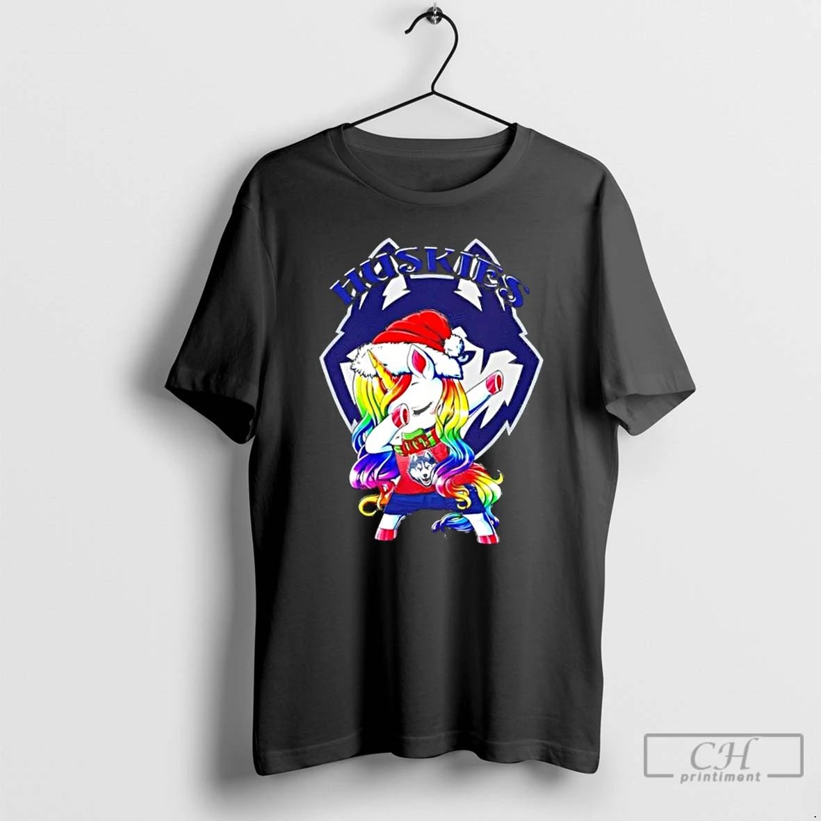 Classic Connecticut Huskies Football X Unicorn Santa Hat Dabbing Merry Christmas T Shirts