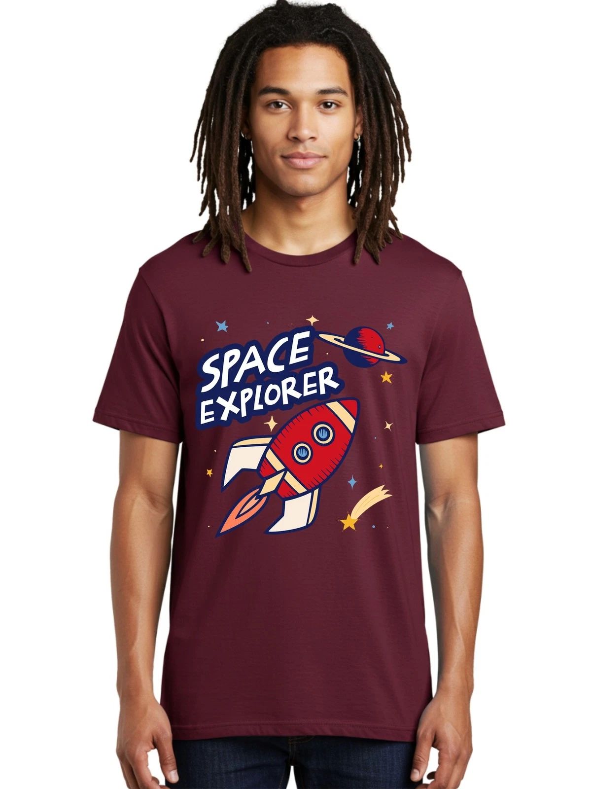 Space-Explorer Mens Graphic Tee,100% Cotton,Casual Summer Wear