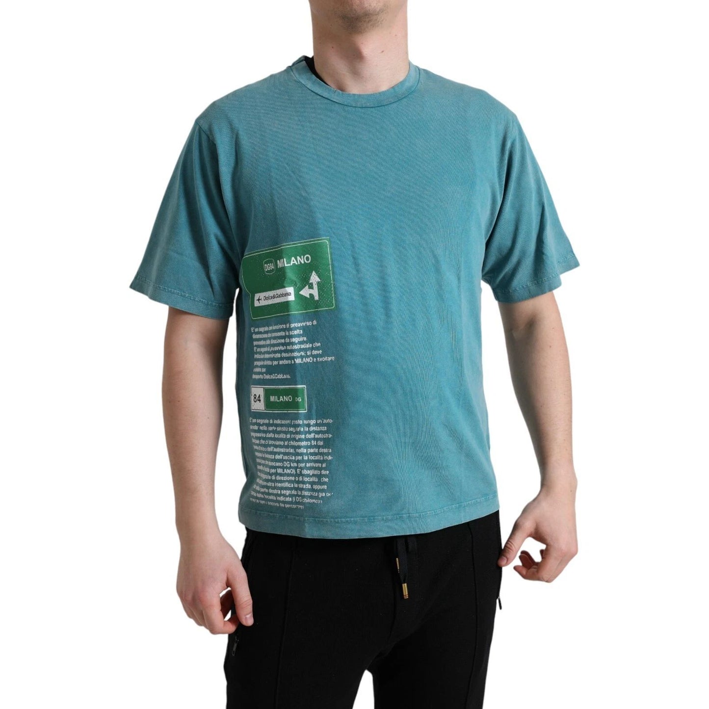 DOLCE & GABBANA T-shirt Blue Cotton Milano Street Round Neck IT46/US36/ S 680usd