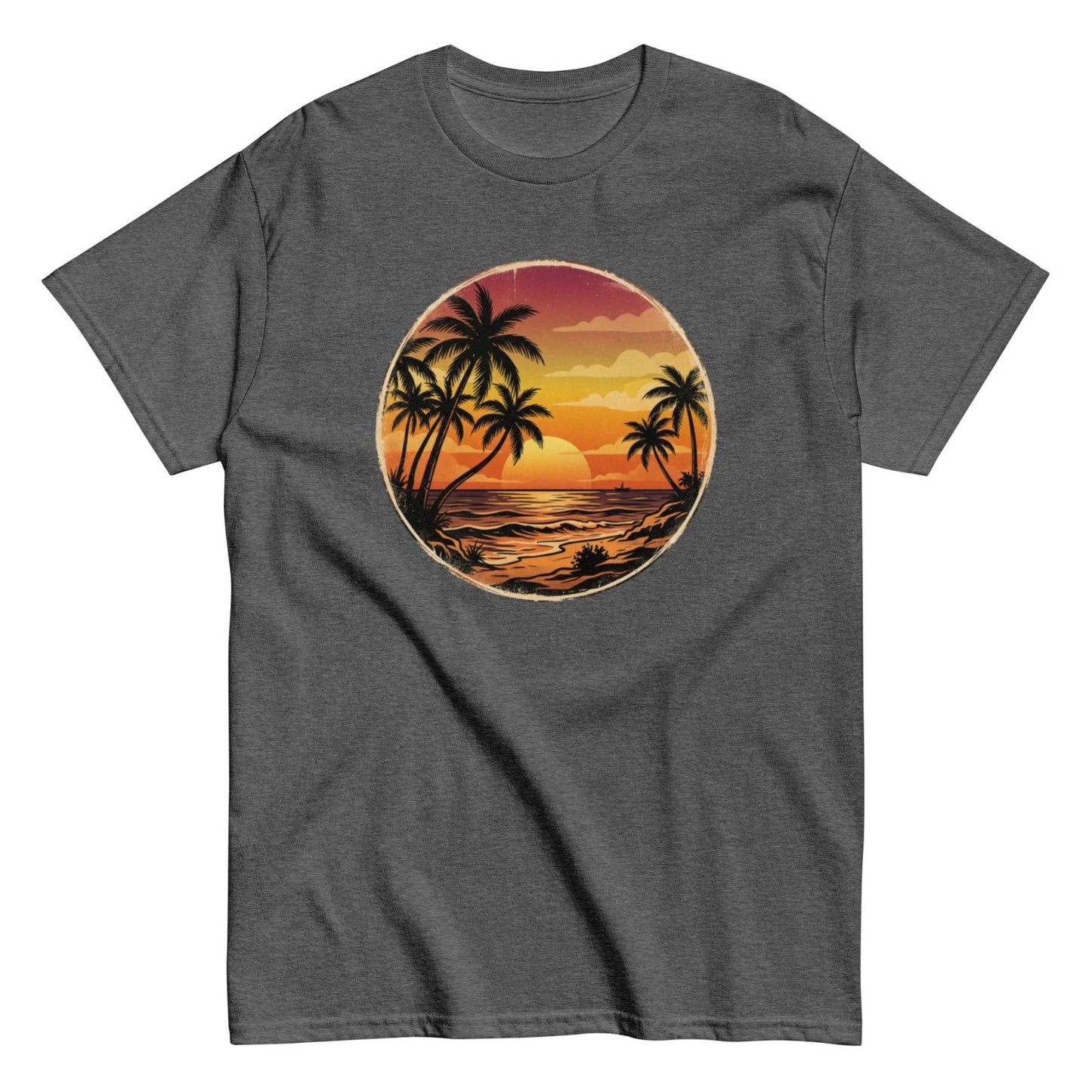 Herren Damen T-Shirt Palmen Sonnenuntergang Tropical Beach Sommer Urlaub
