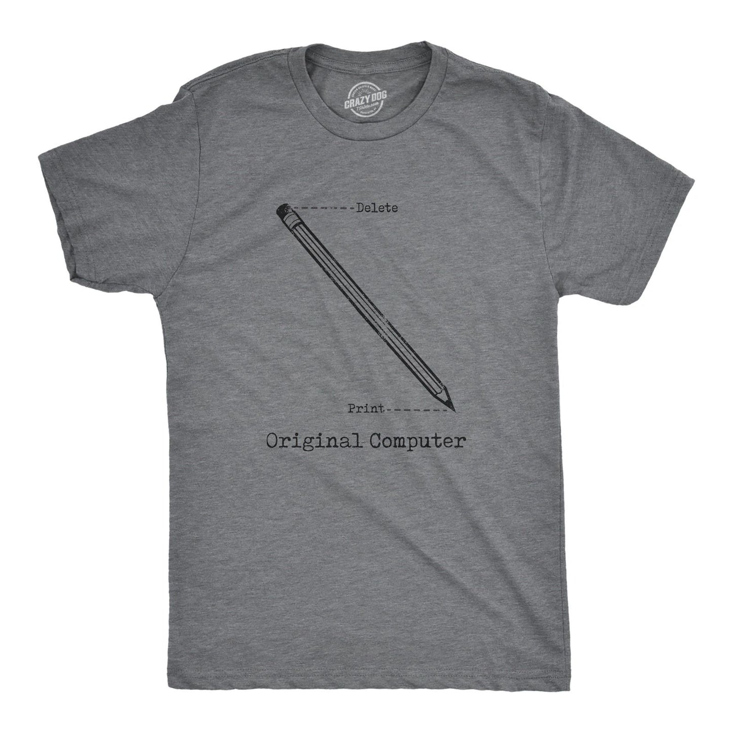 Mens Original Computer T Shirt Funny Pencil Eraser Analog Joke Tee for Guys