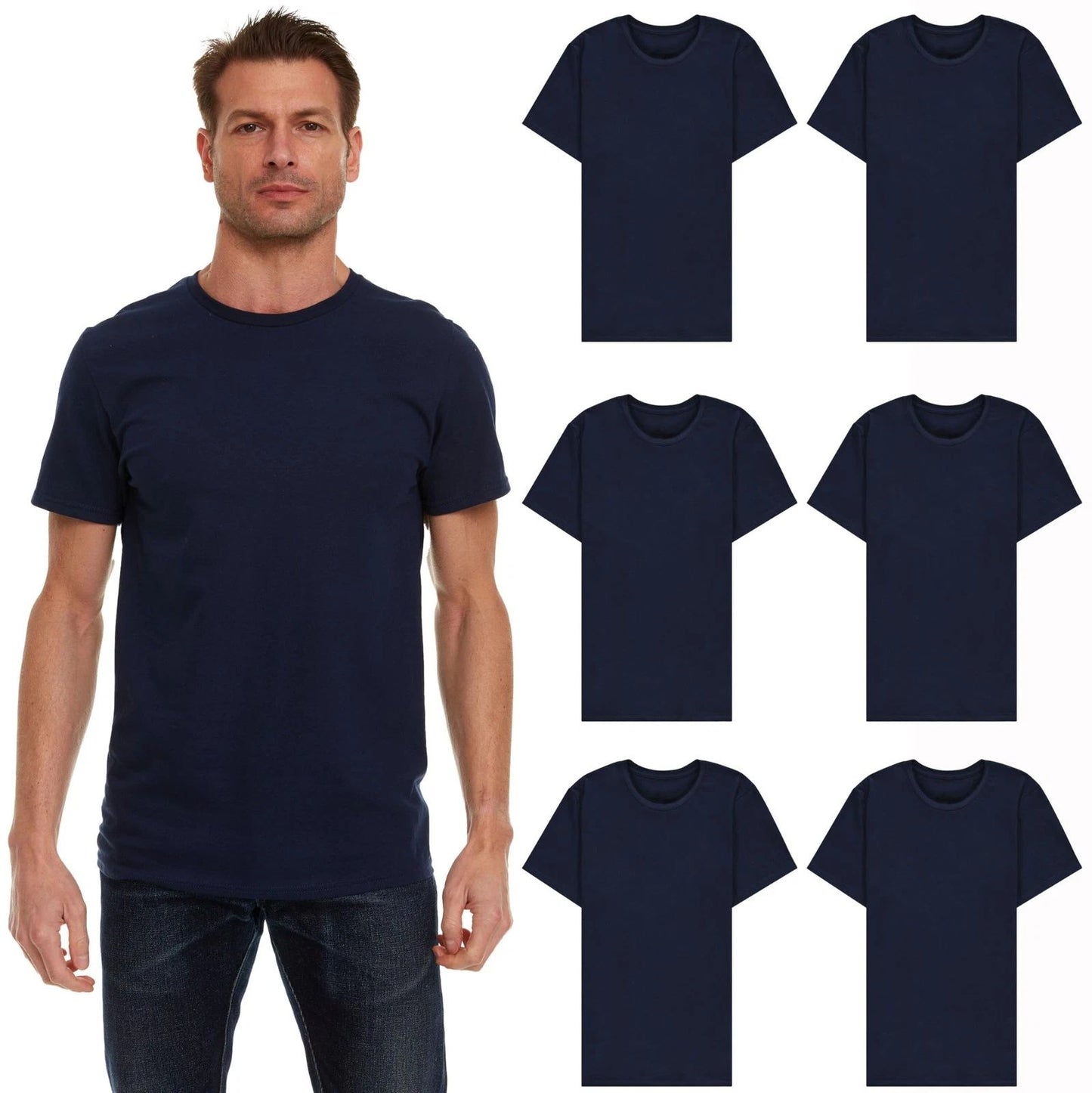 6 Pack BILLIONHATS Men's Solid Colors Cotton T-Shirts Short Sleeve (XL)