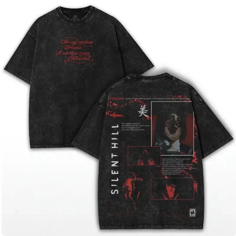 Silent Hill F Horror Game Washed Tshirt unisex graphic game movie Gaming Top gra