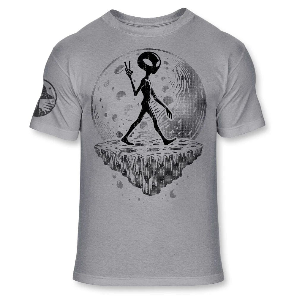 Alien T-Shirt, Funny UFO Space Martian Walking Peace Sign silhouette shirt E166