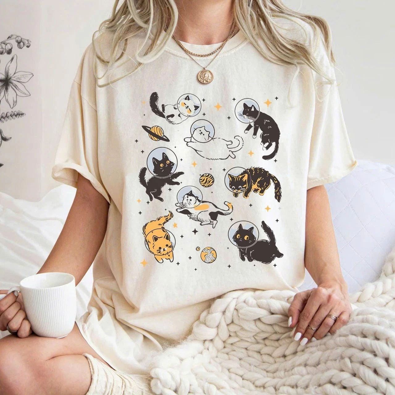 Comfort Colors Cats in Space Shirt Funny Cat Shirt Oversized Shirt Aesthetic
