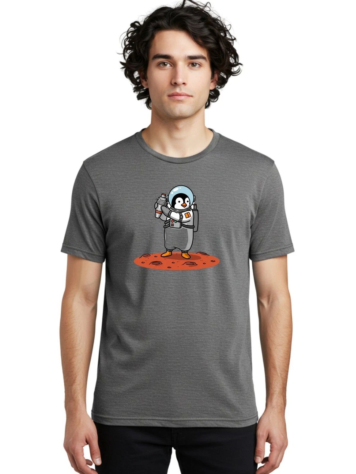 Penguin-Astronaut Mens Graphic Tee, 100% Cotton, Casual Summer Wear
