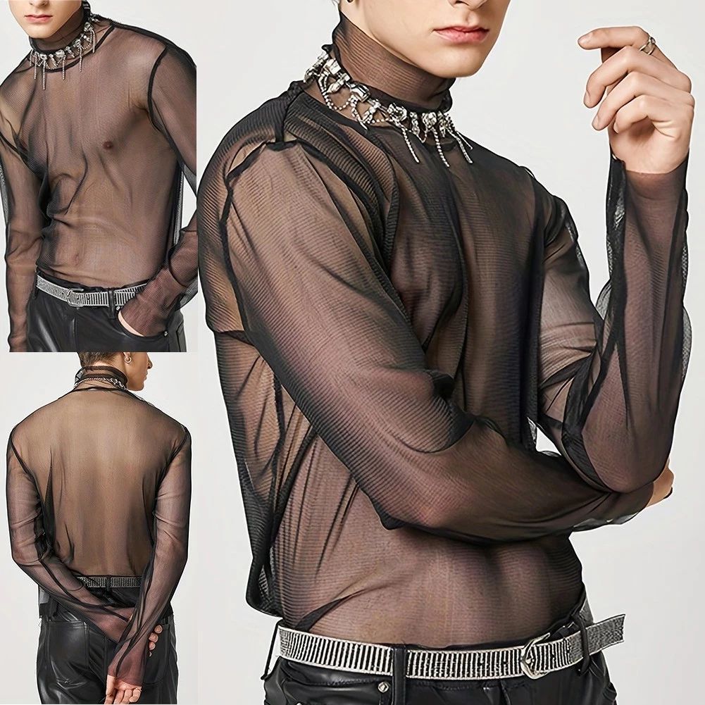 Sleek and Trendy Transparent Turtleneck Top for Men Fashionable Design