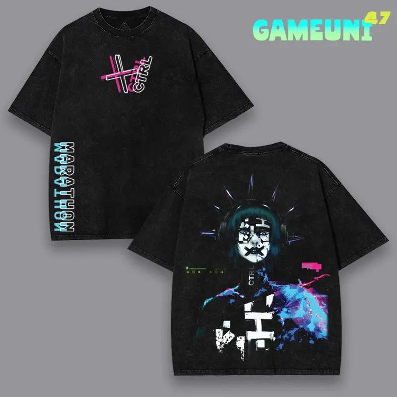 Marathon Glitch Cyberpunk Graphic Tee Streetwear T-Shirt